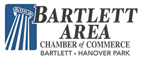 Bartlett Area Chamber of Commerce logo featuring a blue graphic with stylized lines and accompanying text.