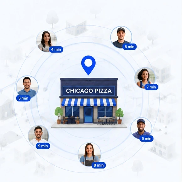 Nearby hourly workers visible around a local business through Snaproles.