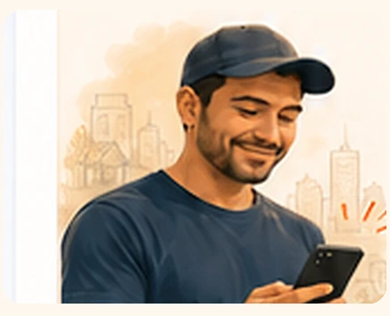 Un trabajador local viendo una oportunidad de Snaproles en su teléfono.